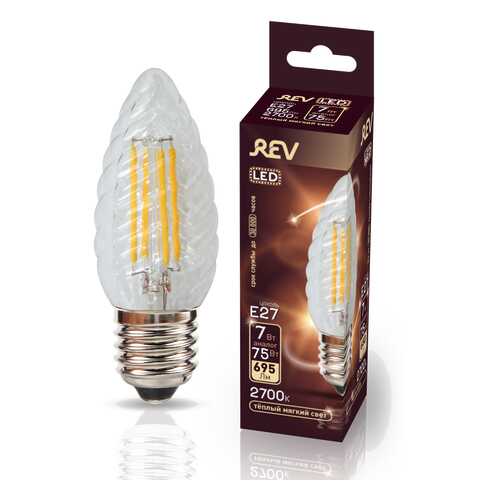 Лампа светодиодная REV FILAMENT свеча витая TC37 E27 7W, 2700K, DECO Premium, теплый свет в Керхер