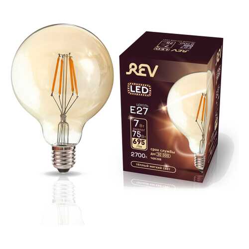 Лампа светодиодная REV VINTAGE Filament шар G95 E27 7W, 2700K, DECO Premium, теплый свет в Керхер