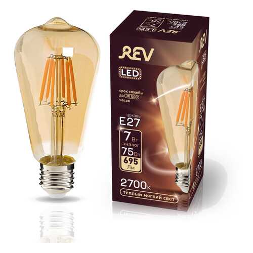 Лампа светодиодная REV VINTAGE Filament ST64 E27 7W, 2700K, DECO Premium, теплый свет в Керхер